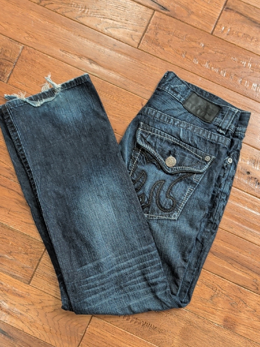 Mek Denim Tiflet Straight Dark Wash Men's Jeans with Decorative Back Pocket